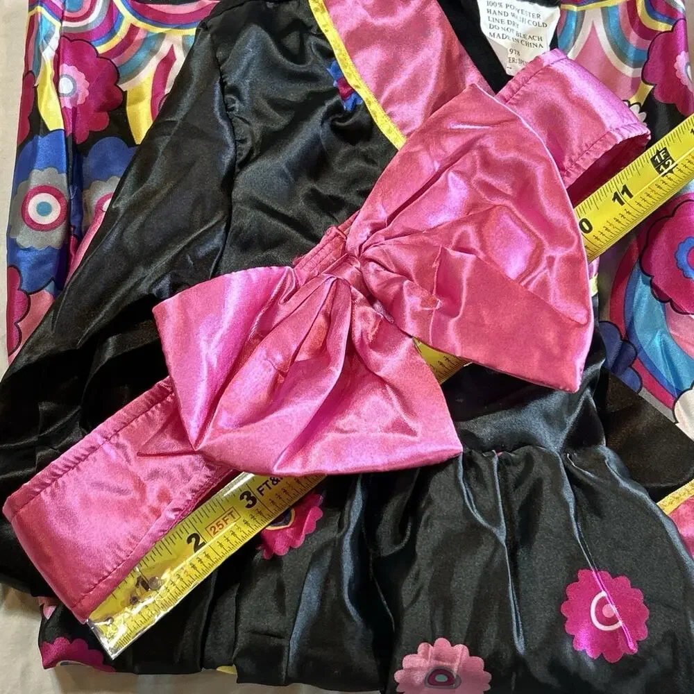 Spirit Halloween GEISHA Costume Girls Medium 7-10 Black Pink Silky Dress Up Play